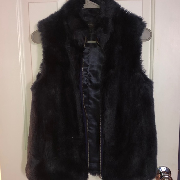J crew 🍃🍂🌻 navy blue 🪻 XXS FAUX FUR VEST - Picture 2 of 7